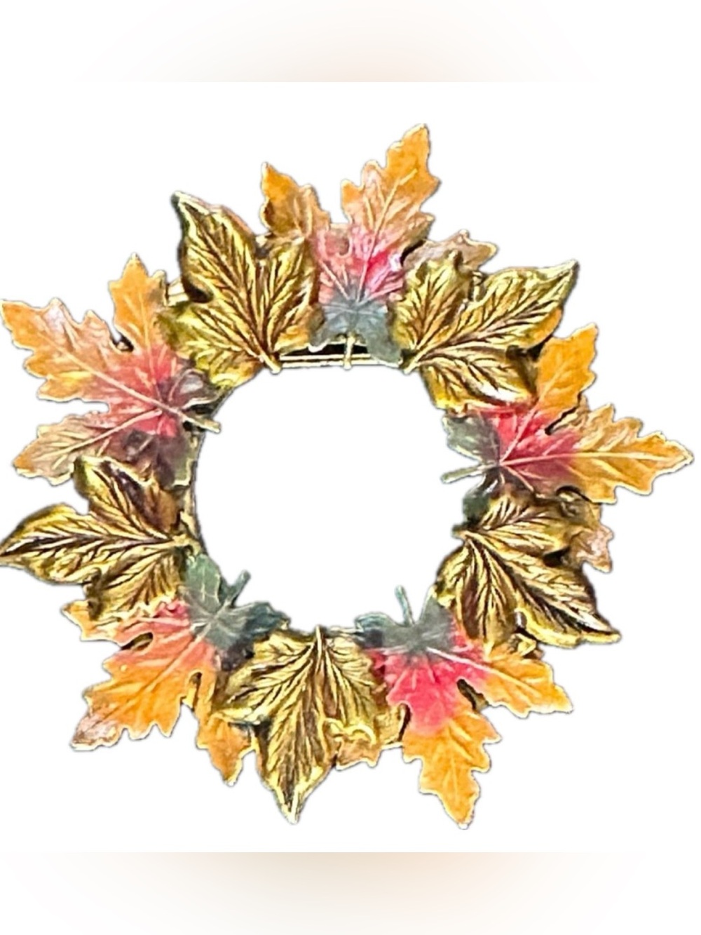 Vintage Autumn Multicolored Leaf Wreath Brooch